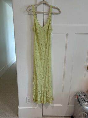 Rumored Lime Green Floral V-Neck Maxi Slip Dress